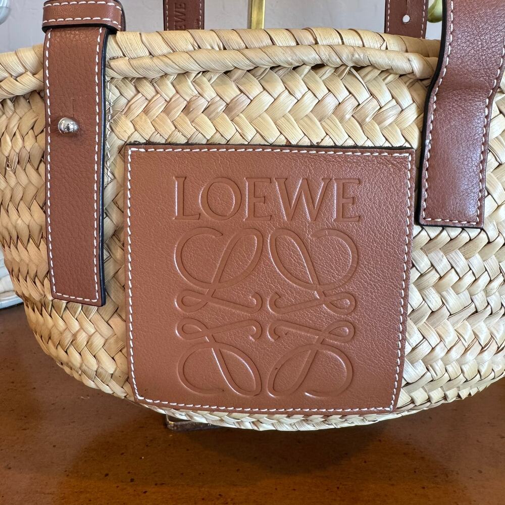 ❌SOLD❌ Loewe Anagram Basket Small Bag Natural Straw Tan Leather - Picture 2 of 11